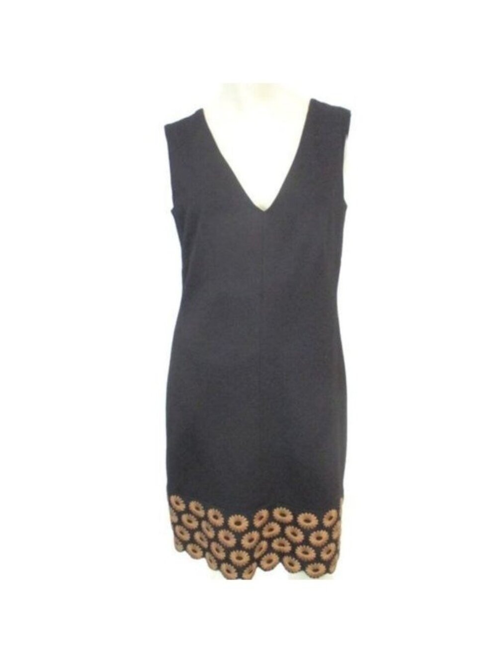 Trina Turk Black Dress Embroidered Flower Hem 6